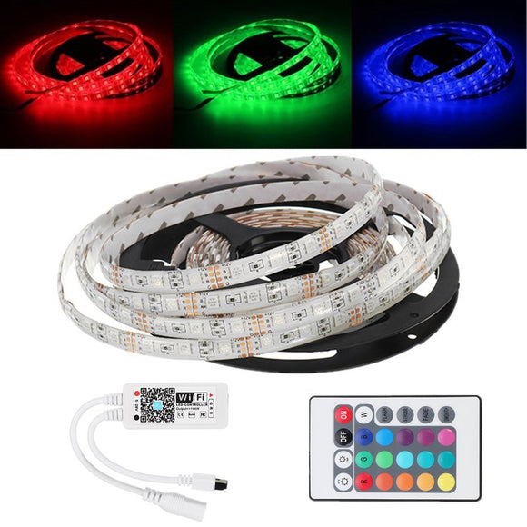 5M 5050 Waterproof RGB LED Strip Light+WiFi Controller Works With Alexa+24Keys Remote Control DC12V