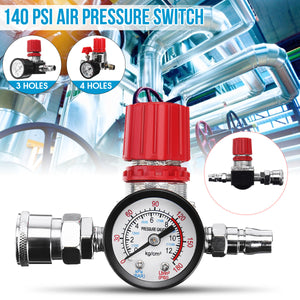 1/4 Pressure Regulator AIir Compressor 140PSI Gauge Regulating Control Valvee"