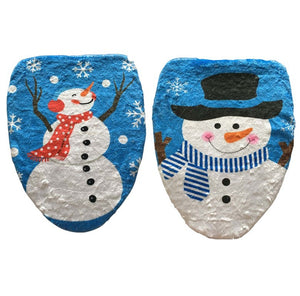 Bathroom Christmas Snowman Toilet Seat Cover Happy Santa Closestool Decorations