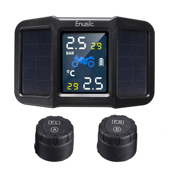 Enusic T400 Solar Power + USB TPMS Waterproof LCD Display Motorcycle Real Time Tire Pressure Monitor System Wireless WI External Sensor