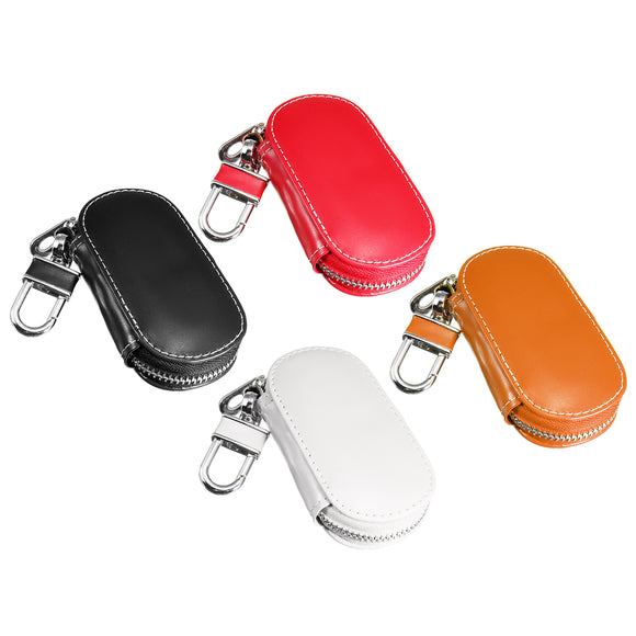 Universal Genuine Leather Car Key Case Holder Zipper Bag Organizer with Keychain Ring 4 Colors