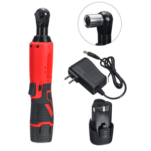 3/8'' 12V 45N.m Cordless Electric Ratchet 90 Right Angle Wrench Tool Portable LED Wrench with 2 Li-ion Battery 7 Socket Set