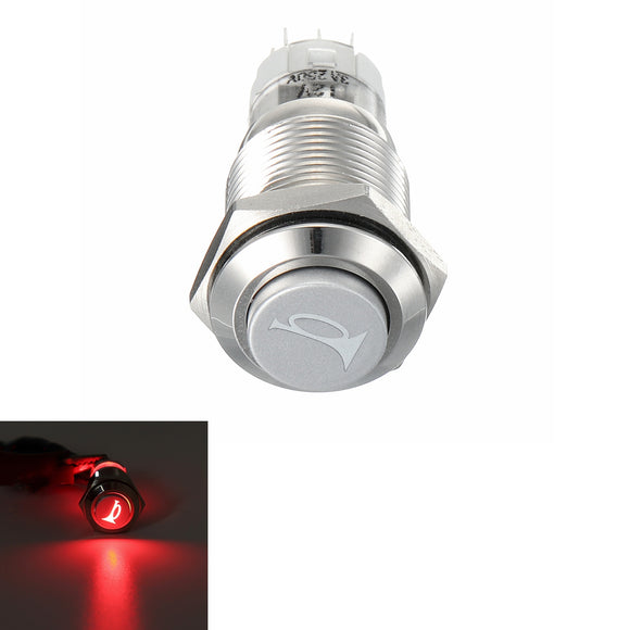 12V 16mm LED Light Waterproof Momentary Horn Metal Push Button Switch For Motorcycle Car Boat