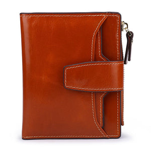 Women Genuine Leather RFID Fold Up Hasp Short Wallet Multi Card Slots