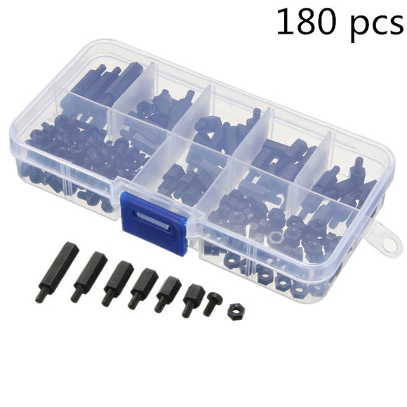 180 pcs M3 Black Threaded Hex Male-Female Standoff  Nut Screw Assortment Kit