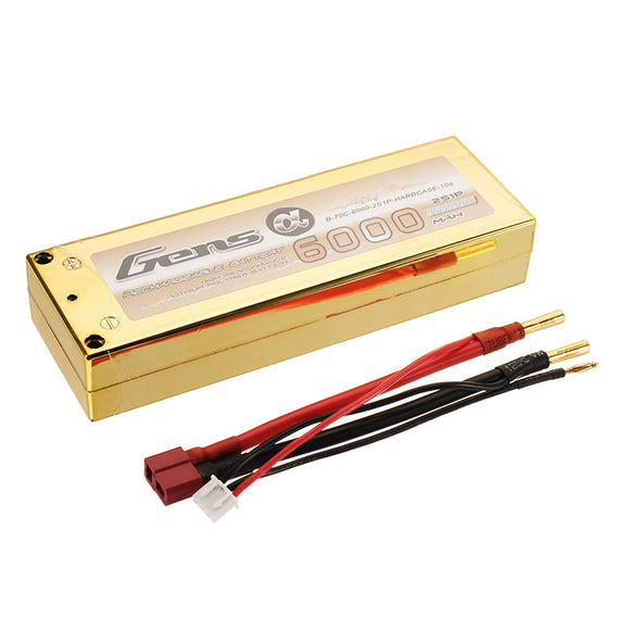 Gens Ace 7.4V 6000mAh 70C 2S Lipo Battery 4mm Banana Plug for Axial AX10 Scorpion 1/8 RC Car