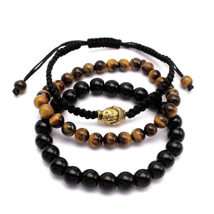 Buddha Lucky Agate Bracelet Adjustable Tiger Eye Stone Chain Bangle for Men Women