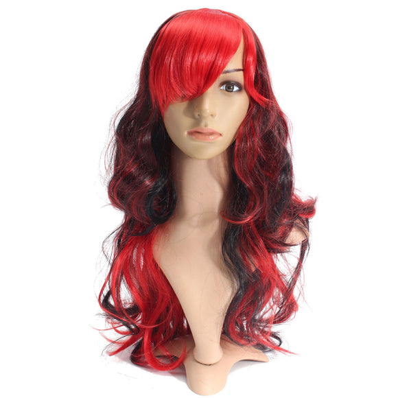 70cm Red Black Mix Color Cosplay Wig Long Wavy Curly Wig Women