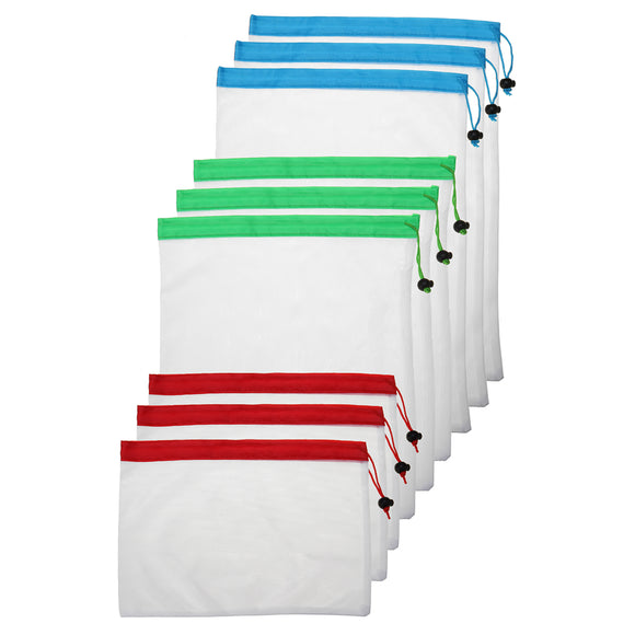 9Pcs Mesh Storage Bag 3 Size Reusable Washable Food Storage Pouch Portable Camping Grocery Bags