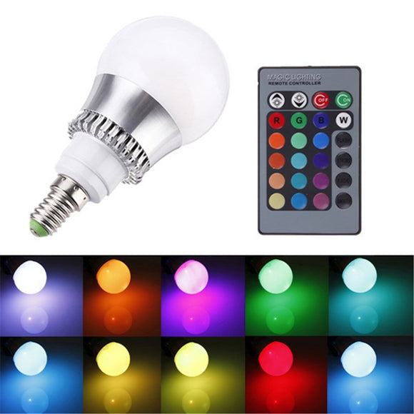 RGB E14 5W LED Bulb Color-Changing Globe Light Lamp + Remote Control AC 85-265V