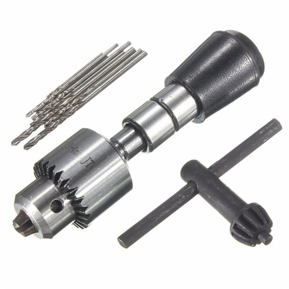 0.3-4mm Mini Hand Drill with 10pcs 0.6-2mm HSS Twist Drill Bits