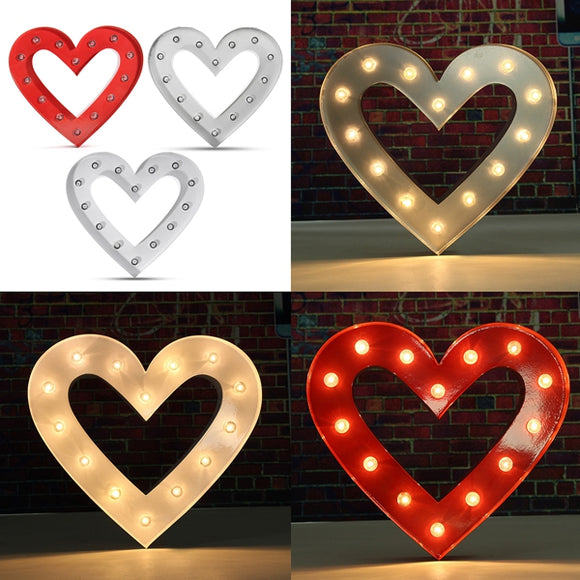 Vintage Metal LED Heart Shape Marquee Light Table Lamp DIY Wedding Party Decoration