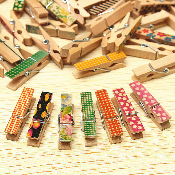 50 Pcs Cute Painted Wooden Mini Craft Pegs Cloth Photo Picture Hanging Spring Clips Clothespin