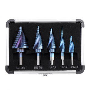 Drillpro 5pcs HSS Blue Nano Coating Step Drill Bit Set Spiral Flute Multiple Hole 1/8 to 1-3/8 Inch 50 Sizes with Aluminum Case or Opp Bag