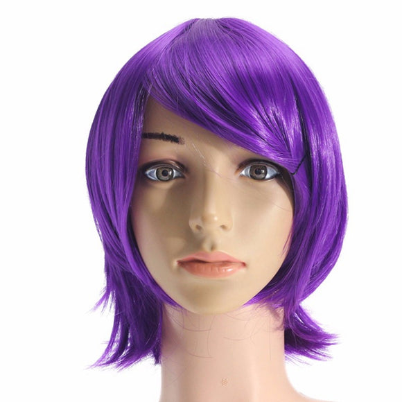Unisex Anime Purple Short Full Wig Cosplay Party Straight Hair Full Wigs High-temperature Hairpiece
