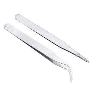 2pcs Mini Stainless Steel Tweezer Straight and Elbow Head Tweezer