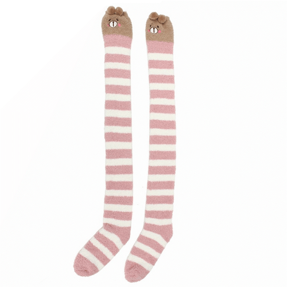 Winter Outdoor Sock Warm Striped Knee Thigh High Thick Stockings Cute Cartoon Animal Socks