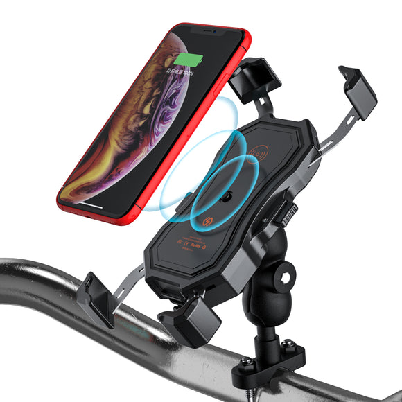 4.7-6.5 Inch Qi Wireless USB QC3.0 Fast Charging Waterproof Handlebar Mirror installation Phone Mount 360 Rotation For Motorcycle Bike