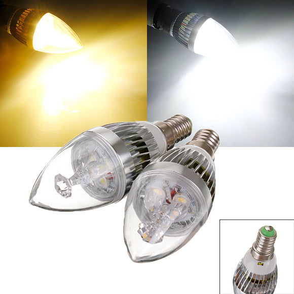 E14 9W White/Warm White 3 LED Chandelier Candle Light Bulb 85-265V