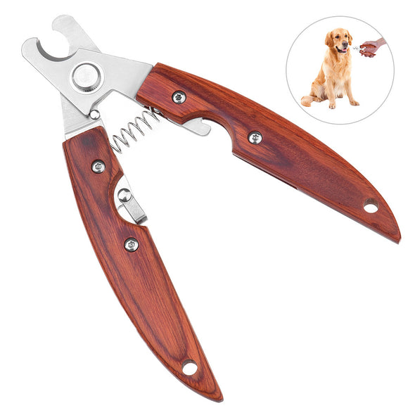 Wooden Handle Pet Nail Clipper Multi-Functional Dog Nail Trimmer Practical Stainless Steel Clipper