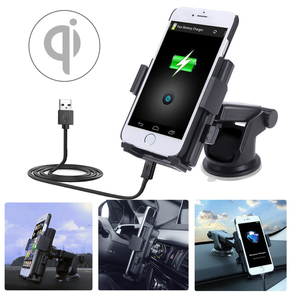 2 in 1 5V 2A Qi Wireless Car Charger Dock Mount Holder For Samsung Xiaomi Huawei