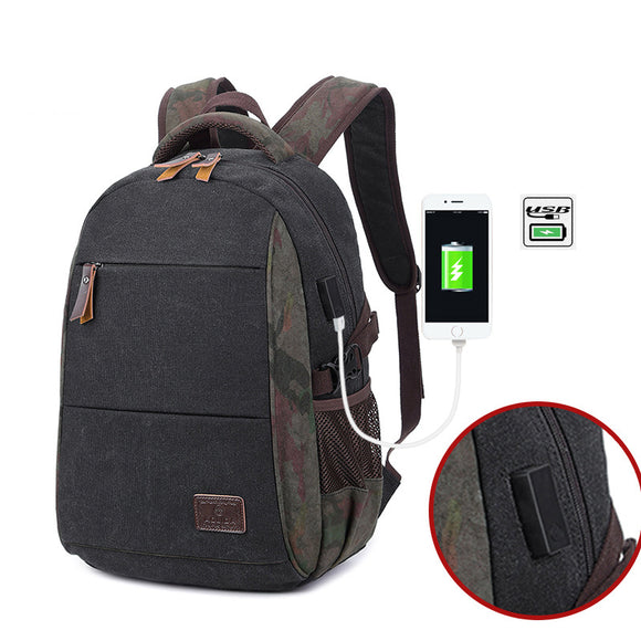 18in Laptop Backpack Casual Travel Bag Canvas Bag with USB Charging Port