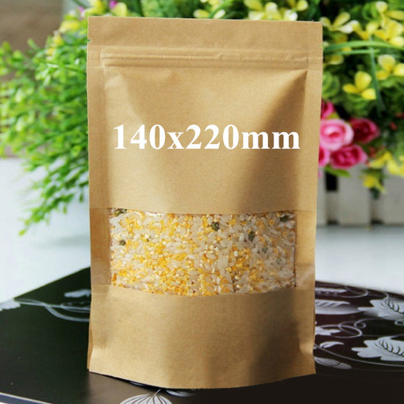 Kraft Paper Bags Packaging Stand Up With Zipper for Food Storage 140 x 220mm