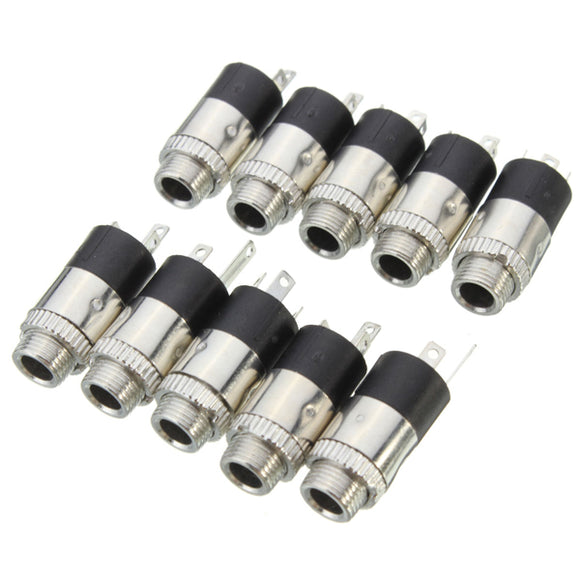 10Pcs PJ-392 3-Pin 3.5mm Stereo Headphone Audio Video Jack Socket Plug With Nut