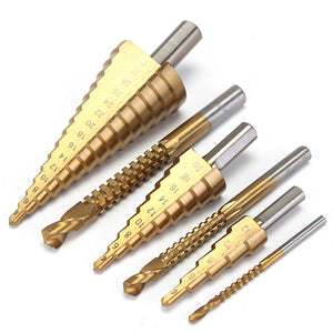 6pcs Titanium Coated Step Drill Bit Quick Change Bits Set