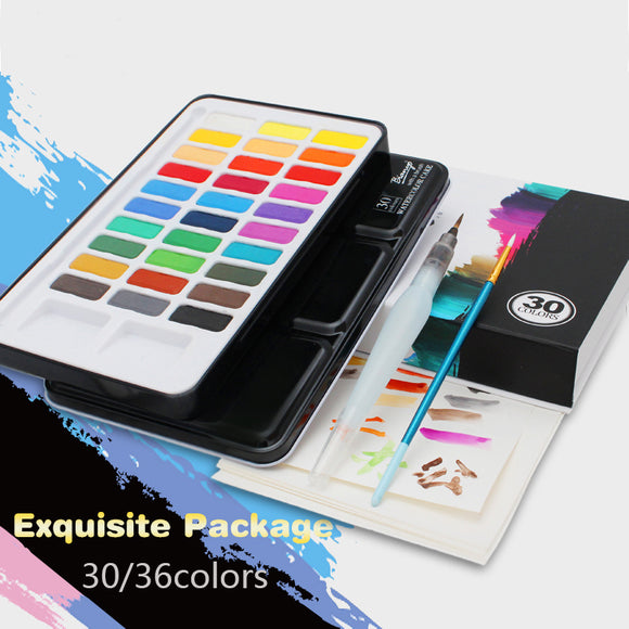 Bianyo 30 Colors Artist Watercolor Solid Paints Set For Portable Outdoor Sketch Soluble Brush Child