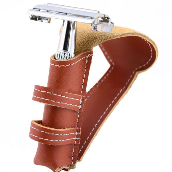Brown Genuine Leather Shaver Case Safety Classic Double Edge Razor Pouch