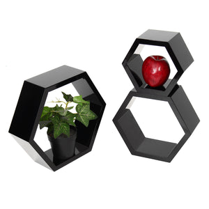 3Pcs Hexagon Shape Wall Mounted Floating Wine Shelf Shelves Display Storage Case