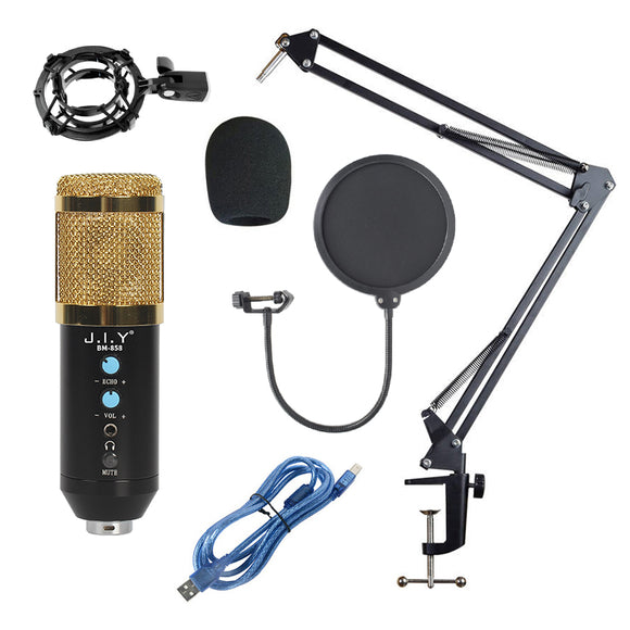 JIY BM-858 USB Condenser Microphone HIFI Noise Reduction Reverberation Volume Adjustable Recording Studio Wired Microphone for Computer Broadcasting YouTube Gaming Meeting