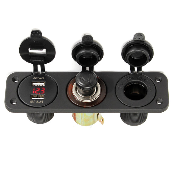 DC12-24V Car Dual Usb Port+Volt Meterr+Car Cigarette Lighter&Socket Power Supply