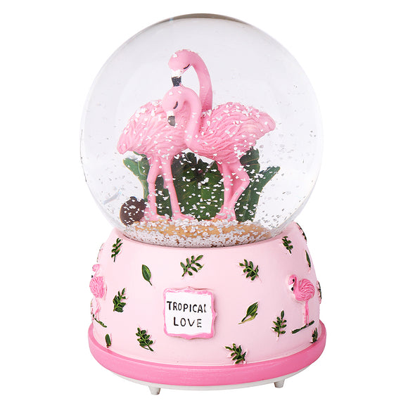 Cute Flamingo Snow Crystal Ball With Light Music Box Theme Musical Birthday Present