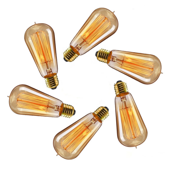 6PCS Elfeland Retro Edison E27 ST58 60W Straight Wire Incandescent Light Bulb for Home Decor AC220V