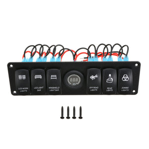 12V 6 Gang LED Rocker Switch Panel ON-OFF Toggle Circuit Breaker for RV Car Marine Boat