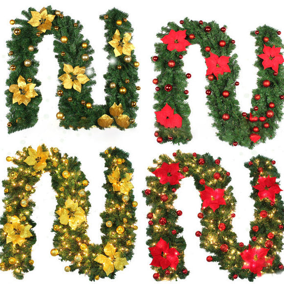 2.7M DIY LED Lights Christmas Garland PVC Rattan Ornament Merry Christmas Rattan Cane Wreath
