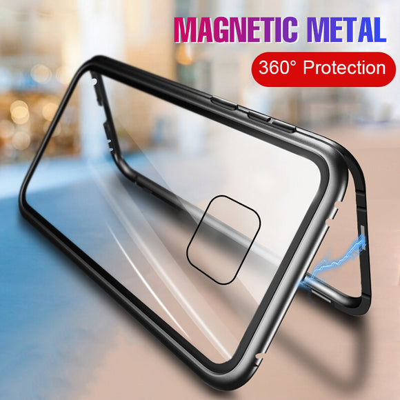 Bakeey 360 Magnetic Adsorption Flip Metal Tempered Glass Protective Case for Huawei Mate 20 Pro