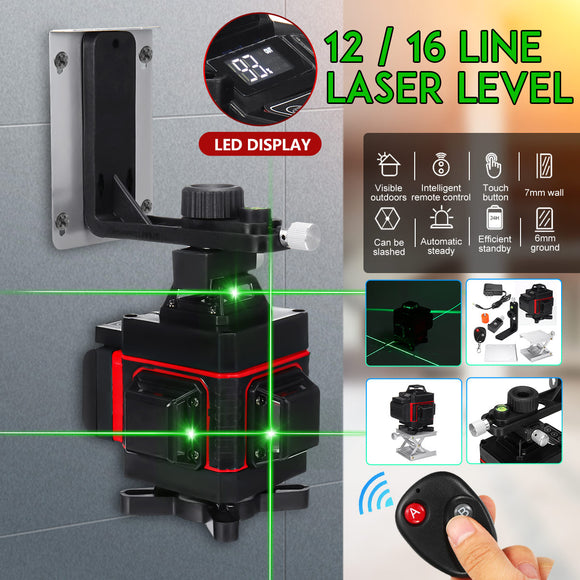 4D 12/16 Line Green Light Laser Level Digital Self Leveling 360 Rotary Measure