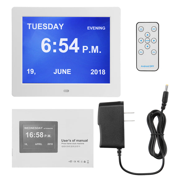 8 Inch Digital Calendar Clock Alarm LED Dementia Large Letter Multimedia Remote Control