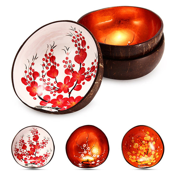 Natural Coconut Shell Bowl Handmade Paint Dishes Vintage Craft Home Decorations