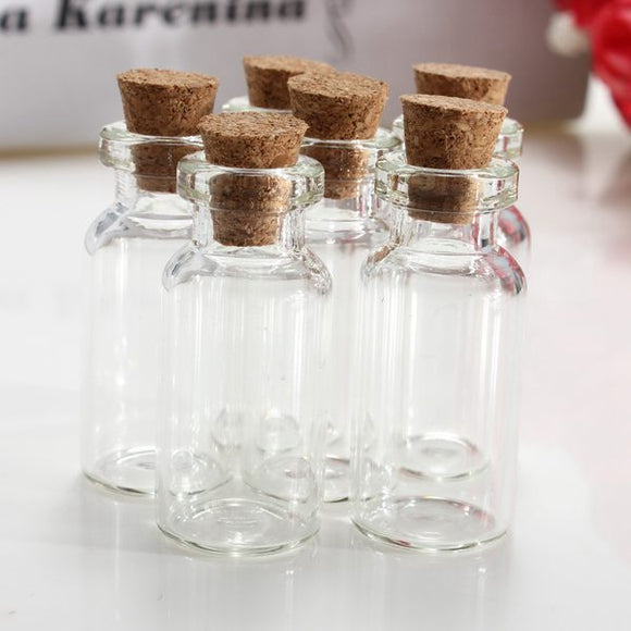 2Pcs Mini Clear Wishing Message Drift Glass Bottles Vials With Cork