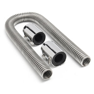 36 Inch Universal Polished Flexible Stainless Steel Radiator Hose Tube Kit Chrome Caps