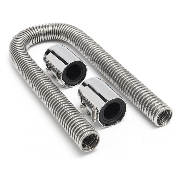 36 Inch Universal Polished Flexible Stainless Steel Radiator Hose Tube Kit Chrome Caps