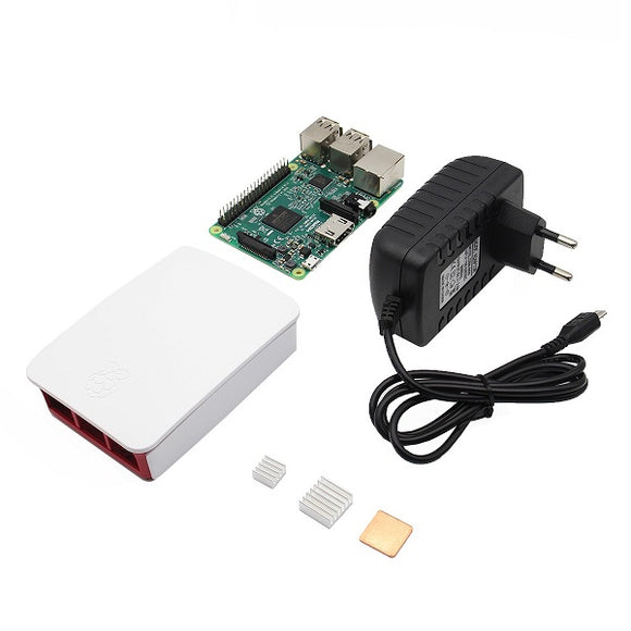 4-in-1 Raspberry Pi 3 Model B + Official Case + 5V 2.5A EU Plug Power Adapter + Heat Sink Kit