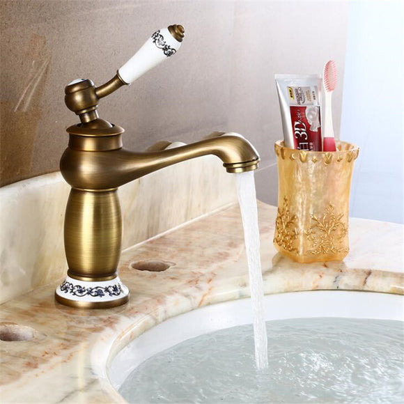 European Antique Faucet Single Hole Full Copper Drawing Bathroom Basin Faucet Mixer Tap