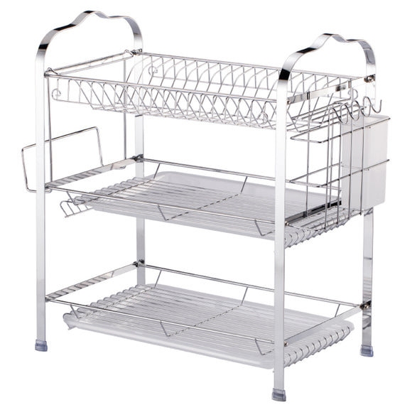 3 Layer Tier Chrome Alloy Dish Drainer Cutlery Holder Rack Drip Tray Kitchen Drain Shelf