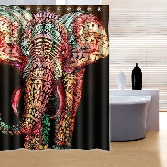 180x180cm Waterproof Colorful Elephant Polyester Shower Curtain Bathroom Decor with 12 Hooks