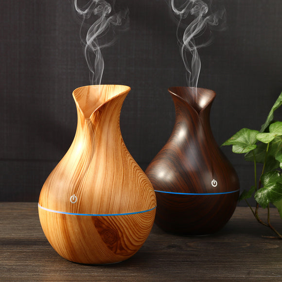 USB Electric Wood Grain Ultrasonic Cool Mist Humidifier Aroma Essential Oil Diffuser LED lights